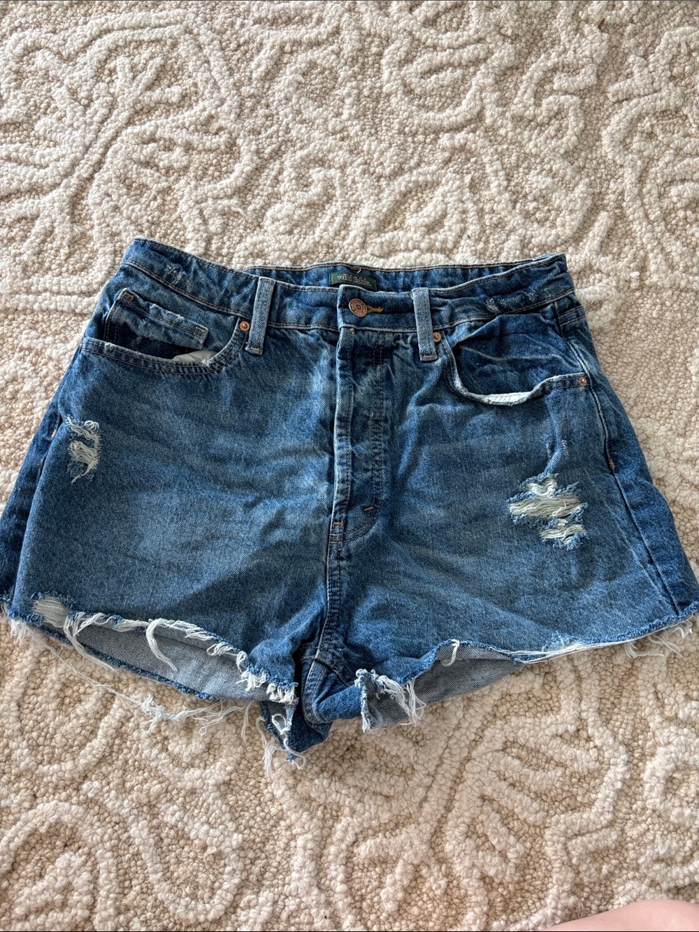 High-Rise Distressed Denim Women's Shorts - Blue